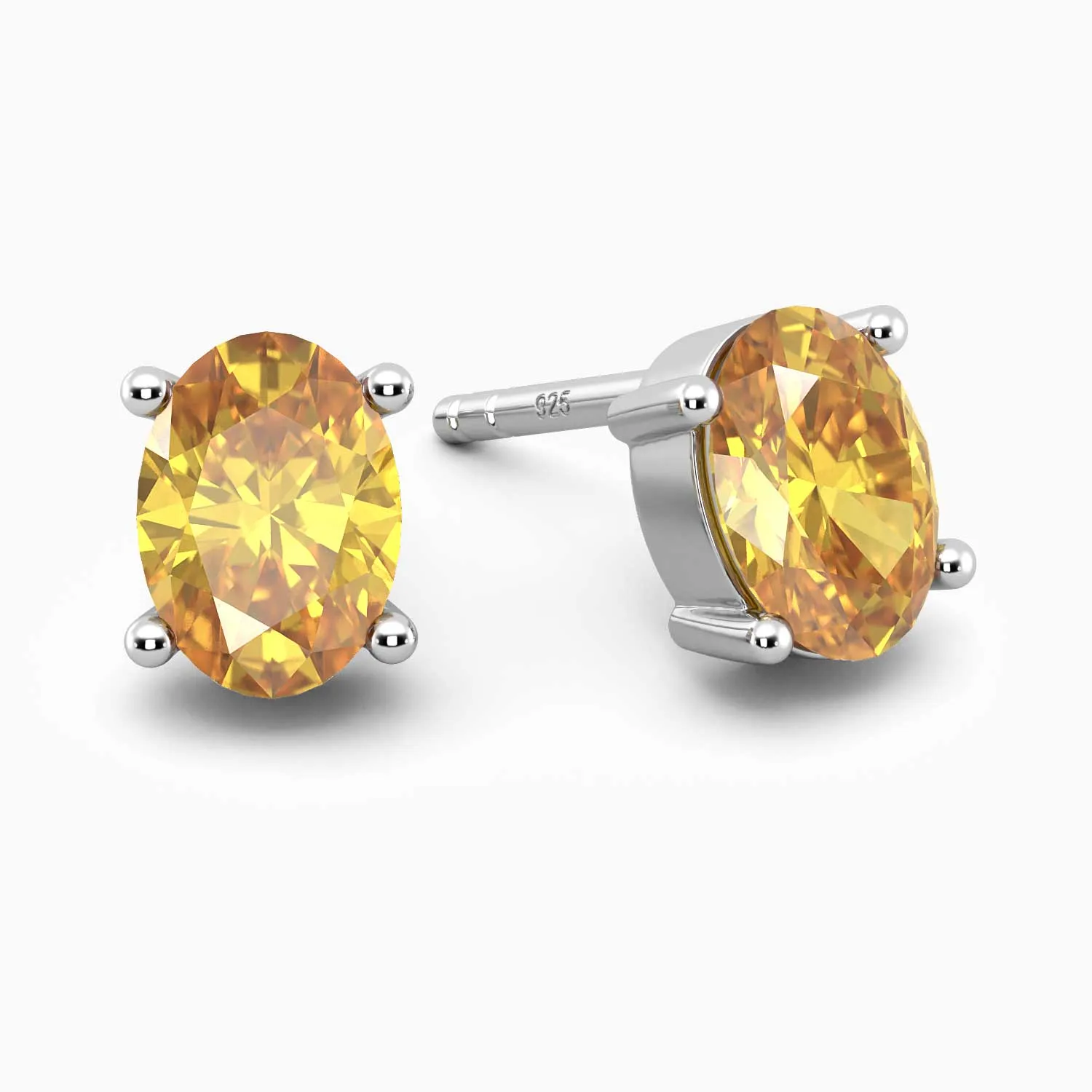 Oval Citrine Crystal Stud Earrings in 925 Sterling Silver | Irosk Australia ®