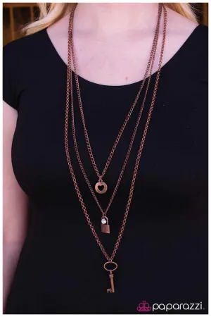 Paparazzi Necklace ~ The Key to My Heart - Copper