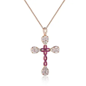 Personalized 925 Sterling Silver Unique Cross Cubic Zirconia Pendant Necklaces, Gift for Women