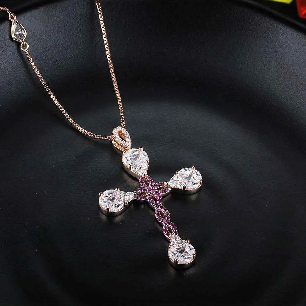 Personalized 925 Sterling Silver Unique Cross Cubic Zirconia Pendant Necklaces, Gift for Women