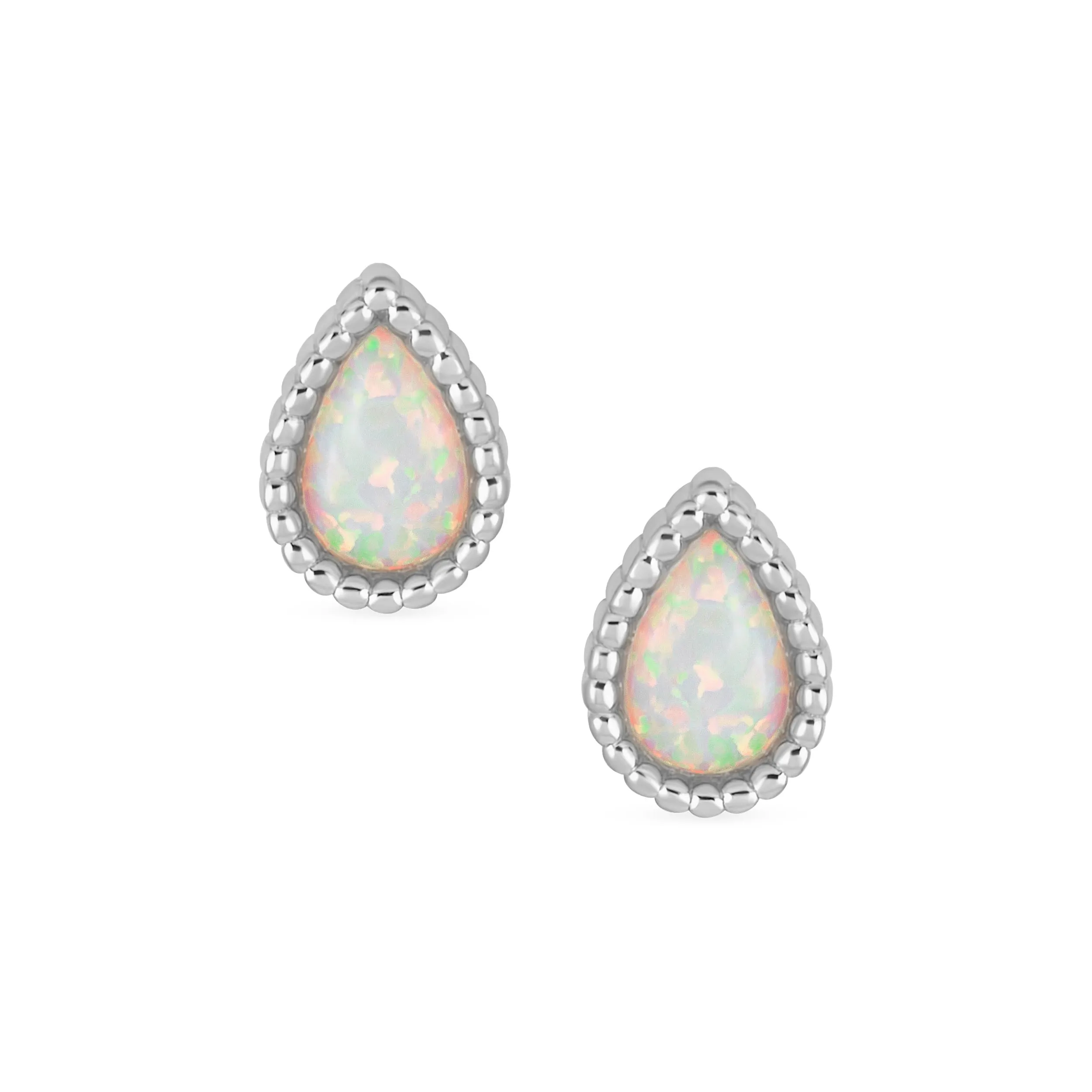 Petite White Opal Stud Earrings in Sterling Silver - October Birthstone Jewelry