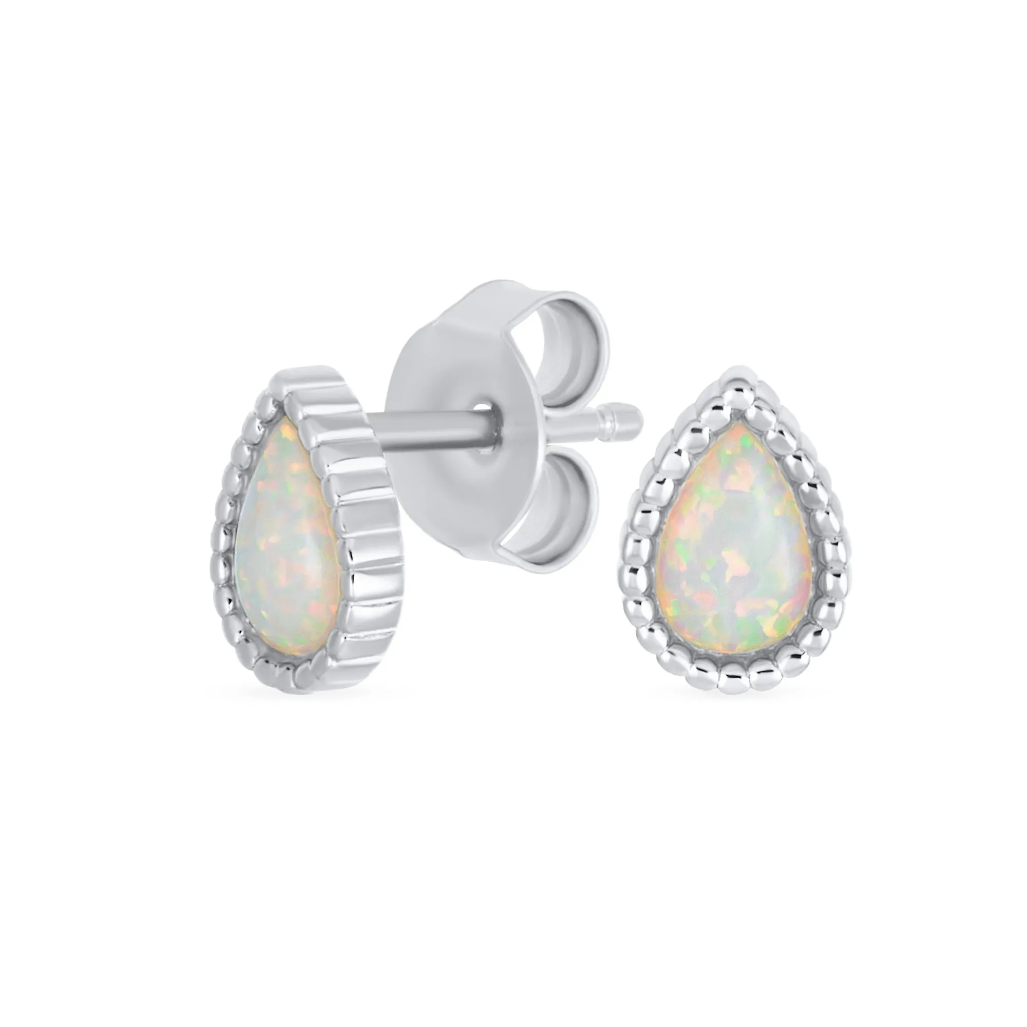 Petite White Opal Stud Earrings in Sterling Silver - October Birthstone Jewelry