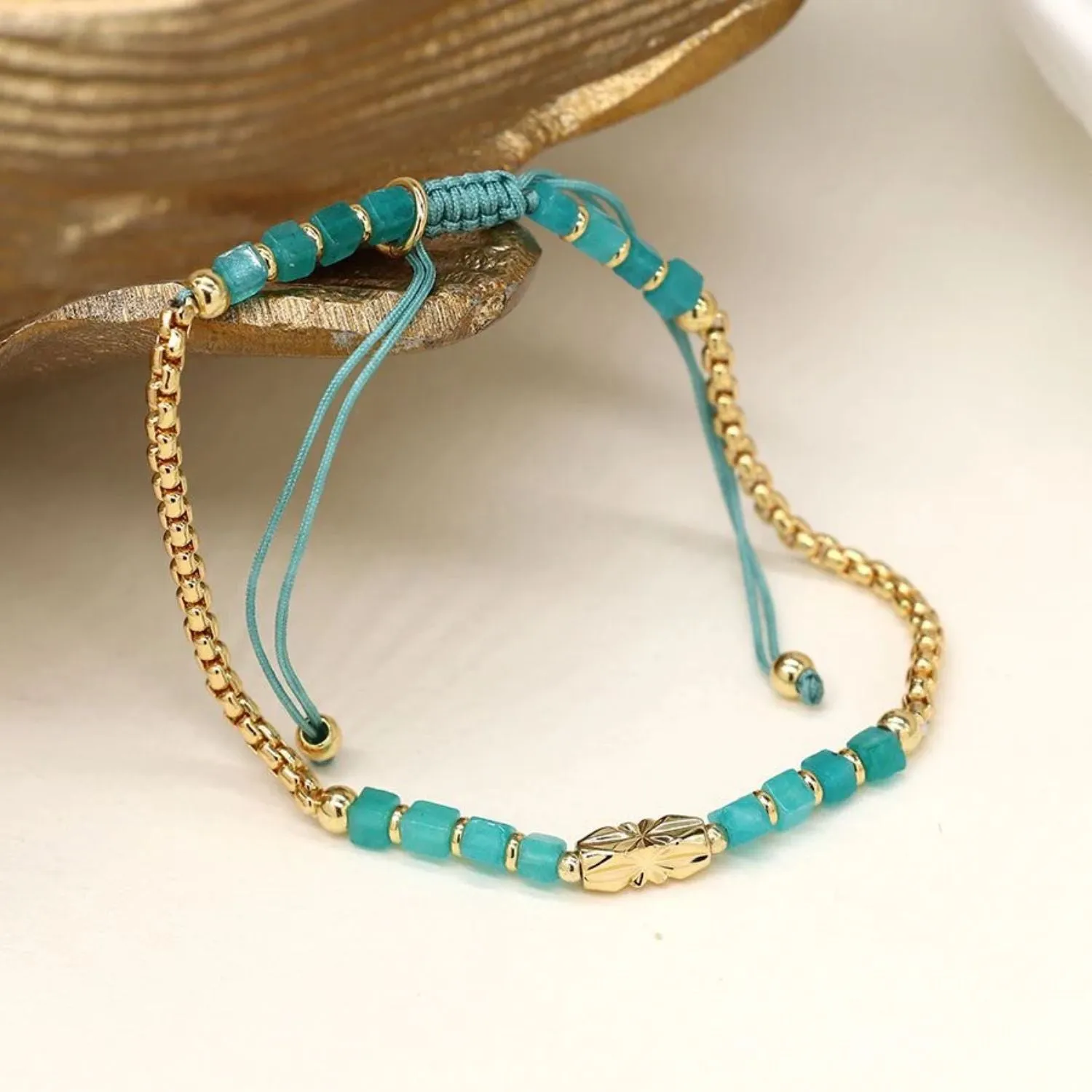 POM Gold Plated & Turquoise Beaded Chain Bracelet