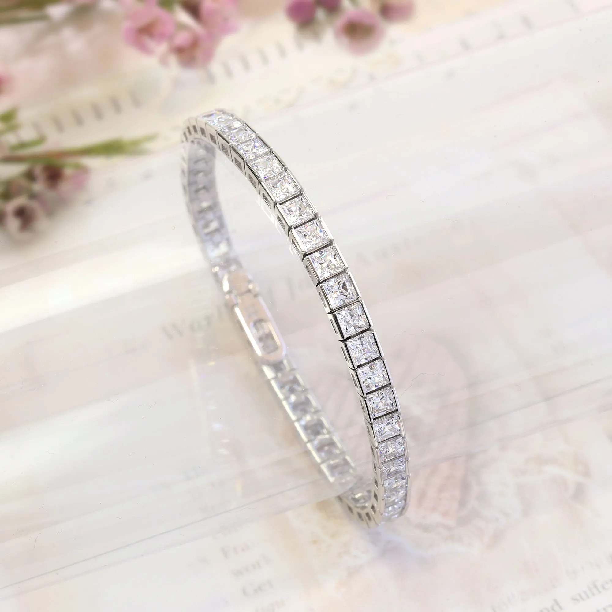 Princess Tennis Bracelet, Platinum Plated Sterling Silver