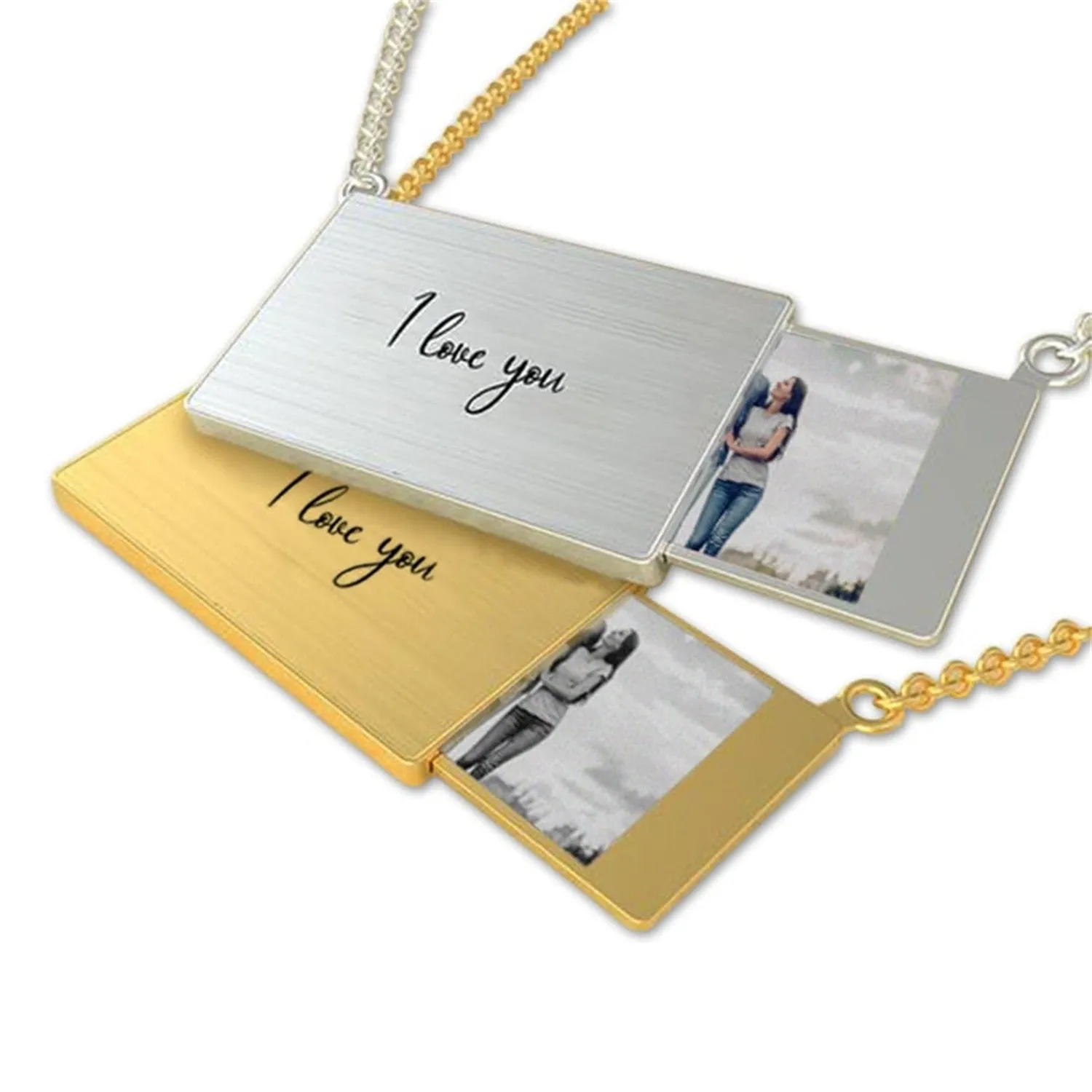 Pull-Out Envelope Necklace Personalized Engraved Photo Locket Unique Pendant