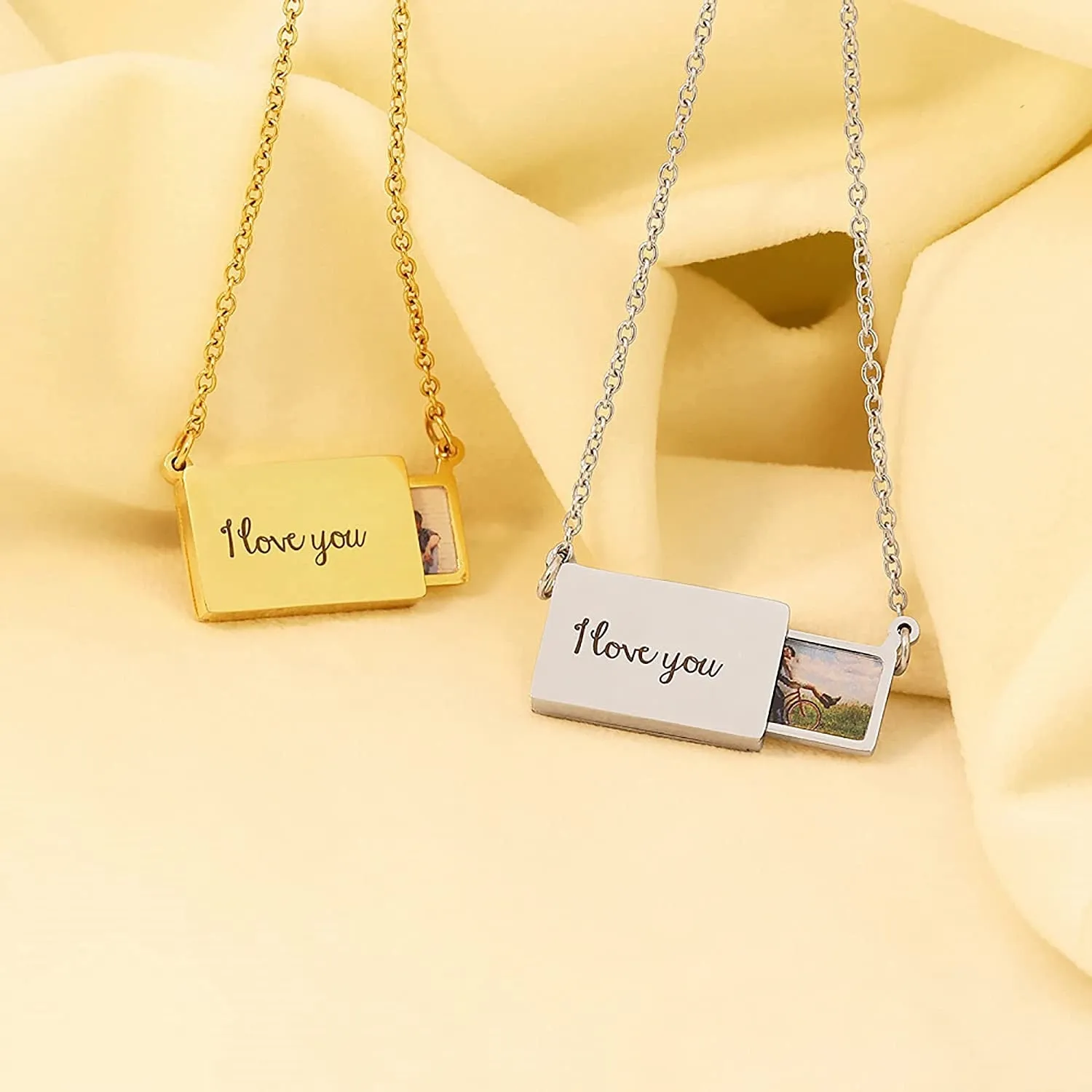 Pull-Out Envelope Necklace Personalized Engraved Photo Locket Unique Pendant