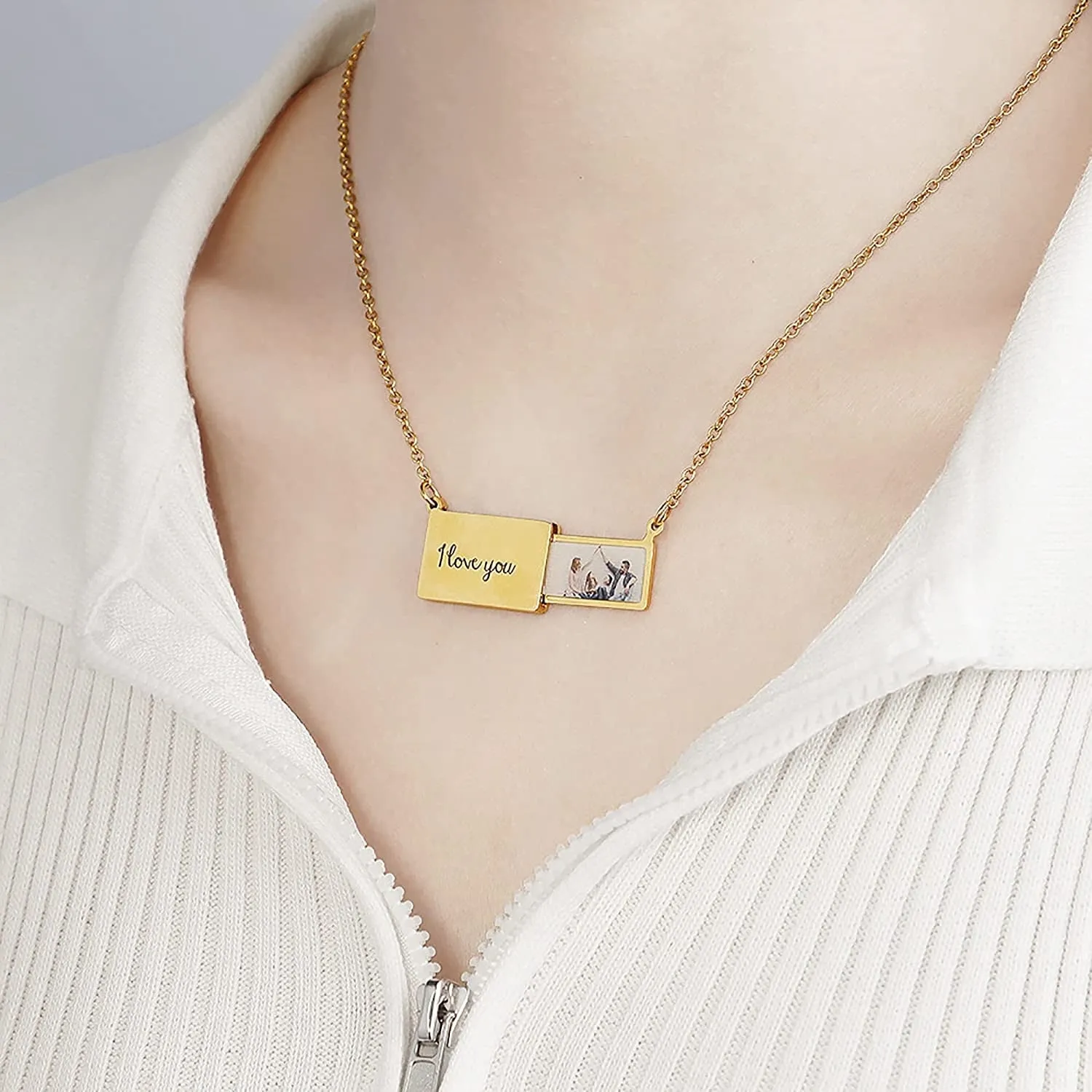 Pull-Out Envelope Necklace Personalized Engraved Photo Locket Unique Pendant