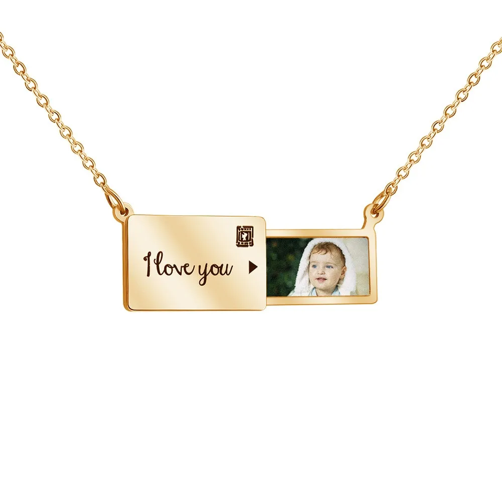 Pull-Out Envelope Necklace Personalized Engraved Photo Locket Unique Pendant