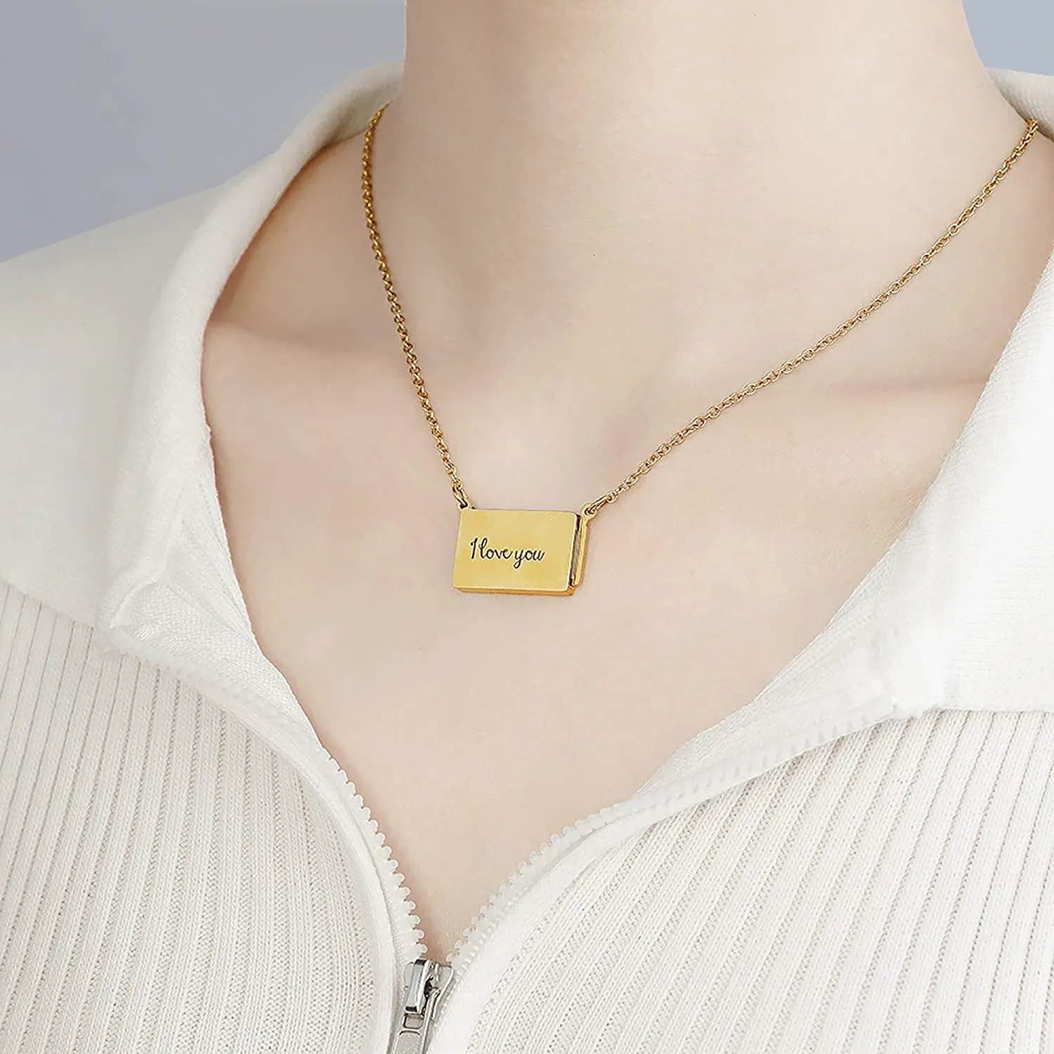 Pull-Out Envelope Necklace Personalized Engraved Photo Locket Unique Pendant