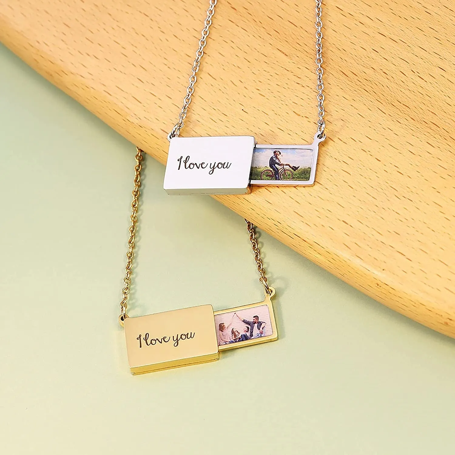 Pull-Out Envelope Necklace Personalized Engraved Photo Locket Unique Pendant