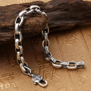 Pure Solid Silver 925 Tibetan Letters Cool Mens Bracelet Vintage Simple Chain Bracelet Sterling Silver Mens Jewelry Thai Silver