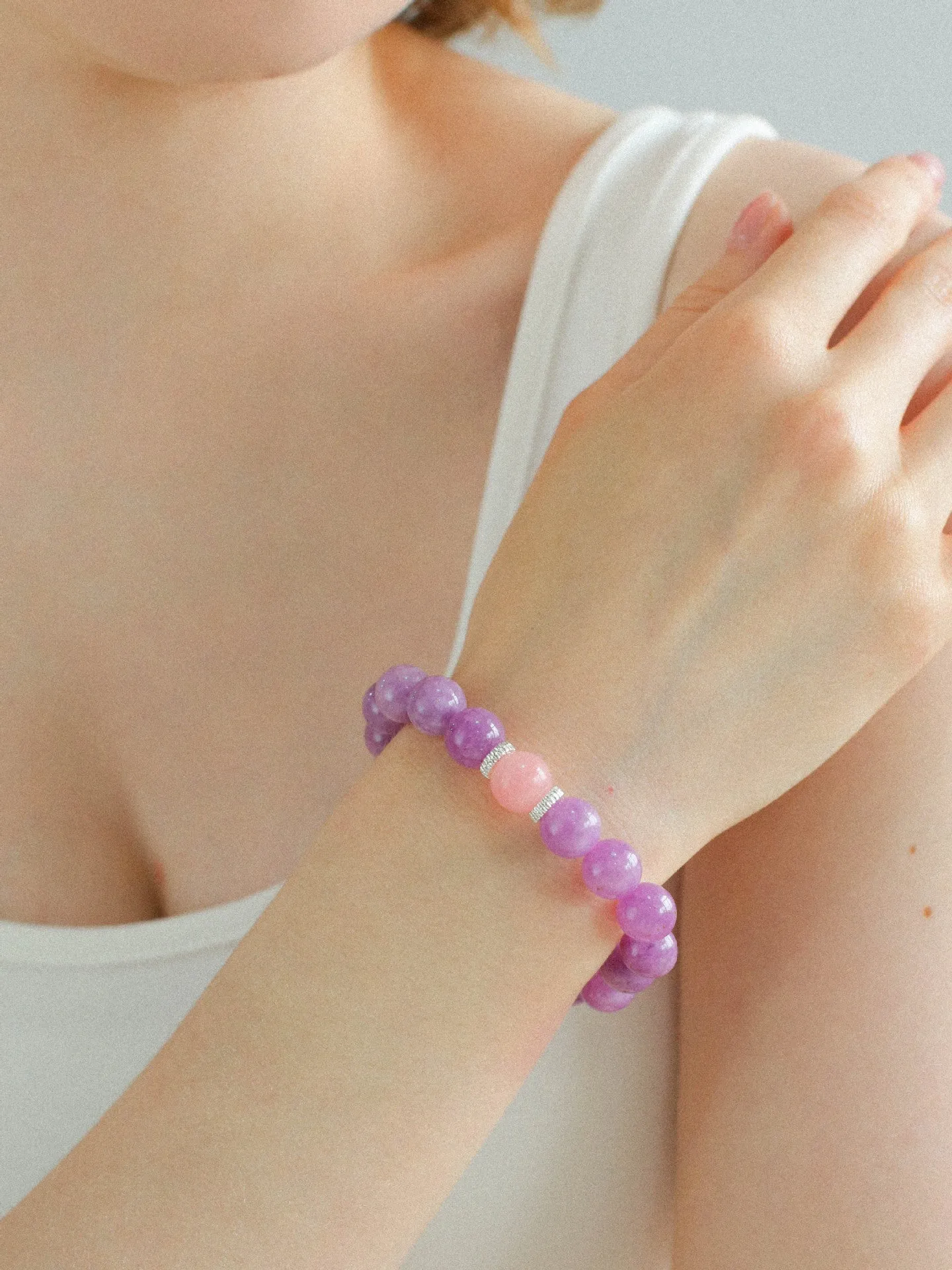 Purple Grapestone Elastic Beaded Bracelet