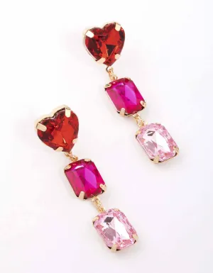 Red Heart Dual Stone Drop Earrings