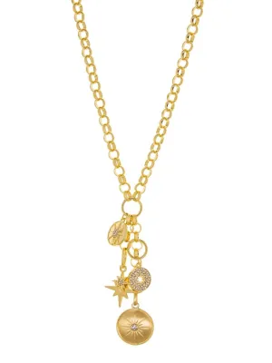 Rolo Link Charms Necklace - Gold