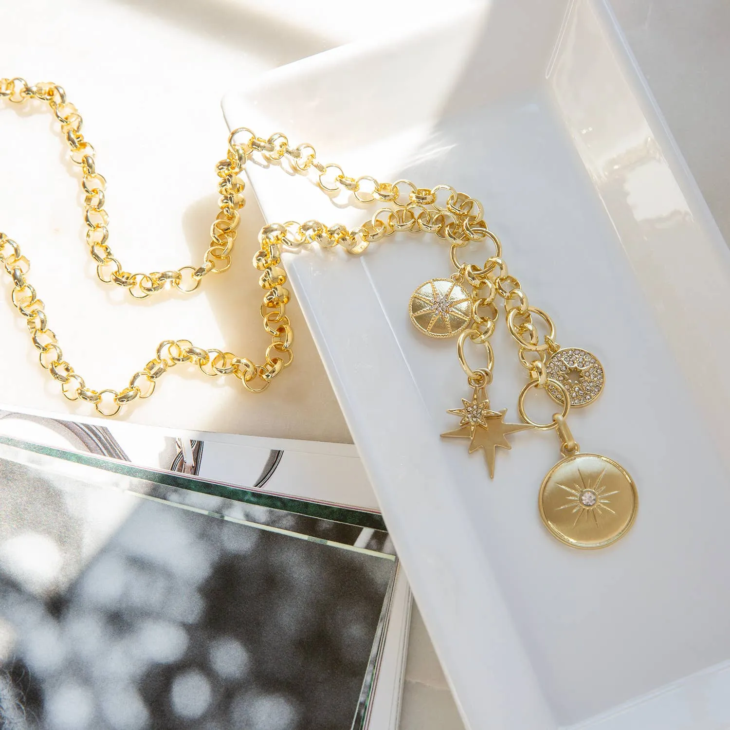 Rolo Link Charms Necklace - Gold