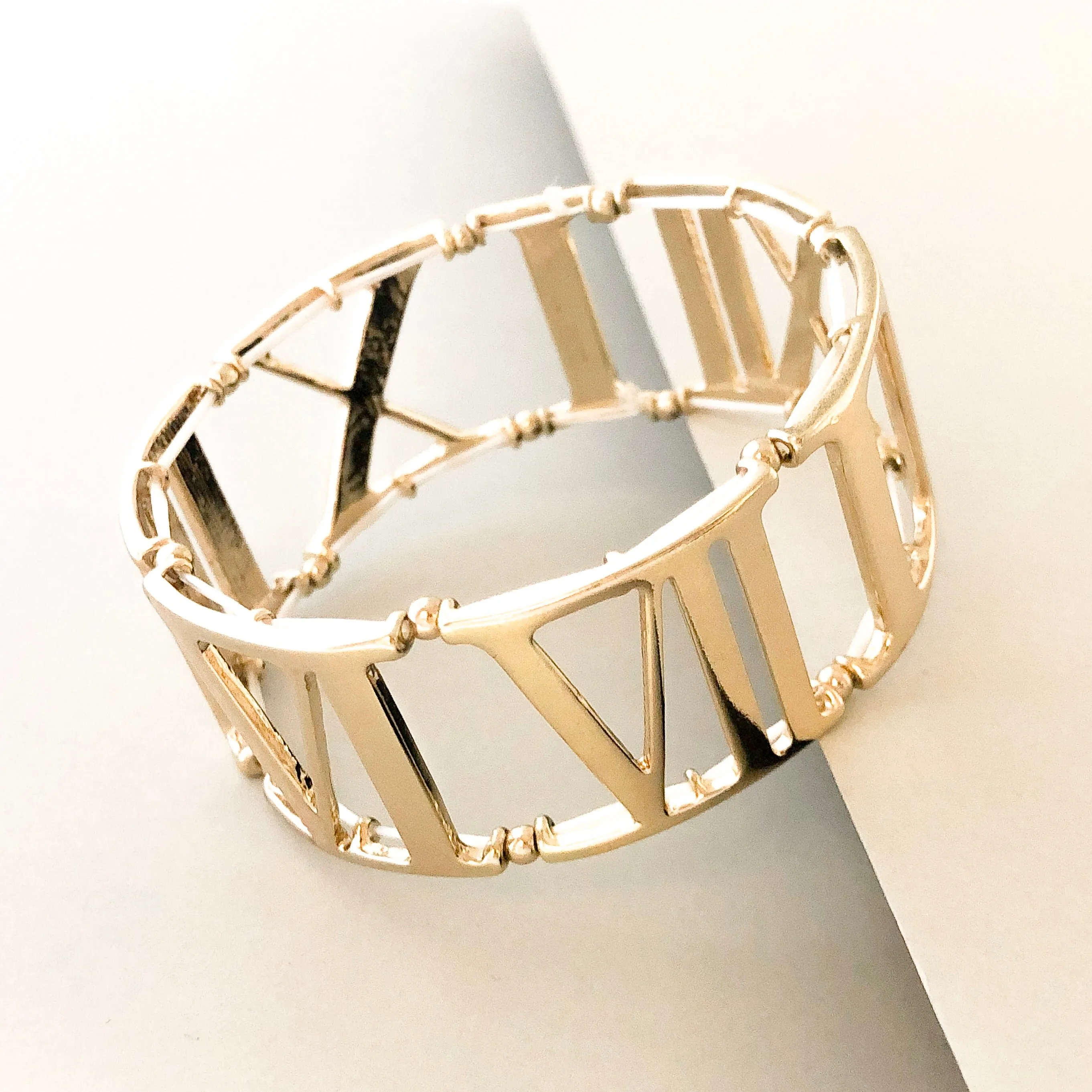 Roman Numeral Stretch Bracelet- Gold