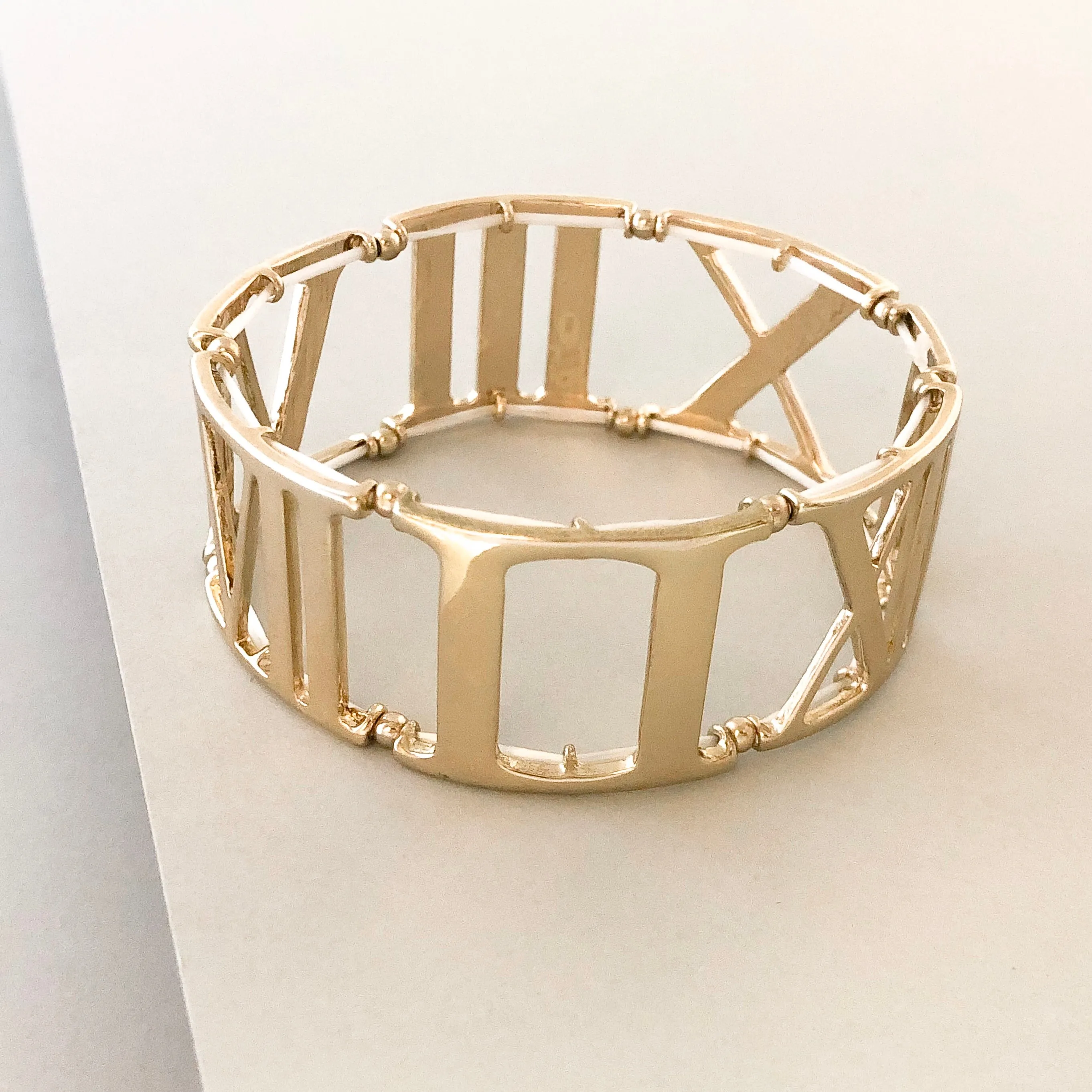 Roman Numeral Stretch Bracelet- Gold