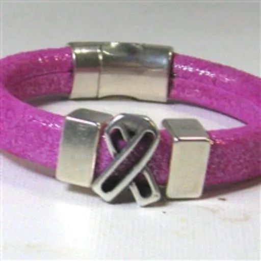 Rose Pink Awareness Leather Bracelet