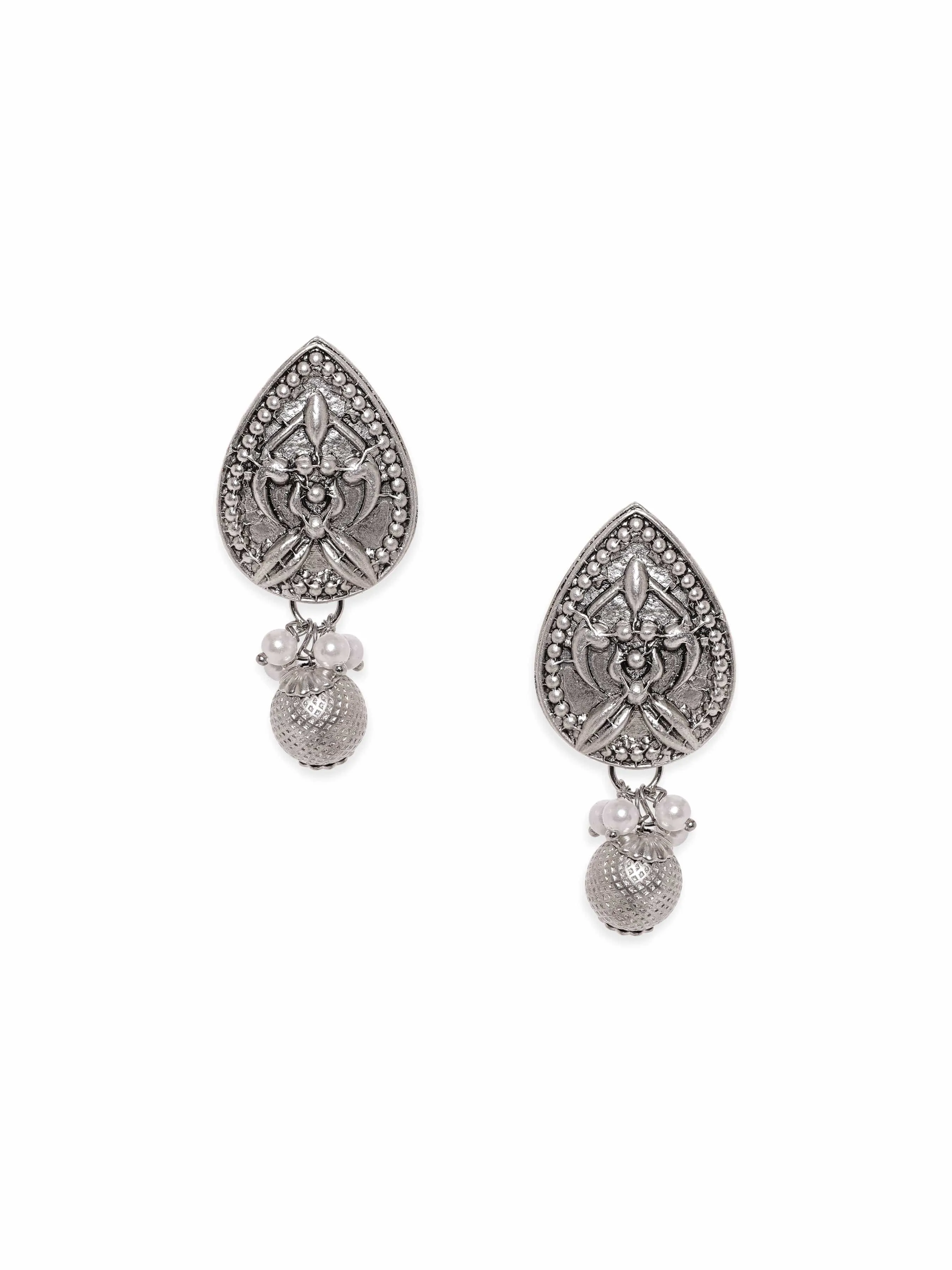 Rubans Timeless Elegance Oxidized Silver Plated Drop Earrings