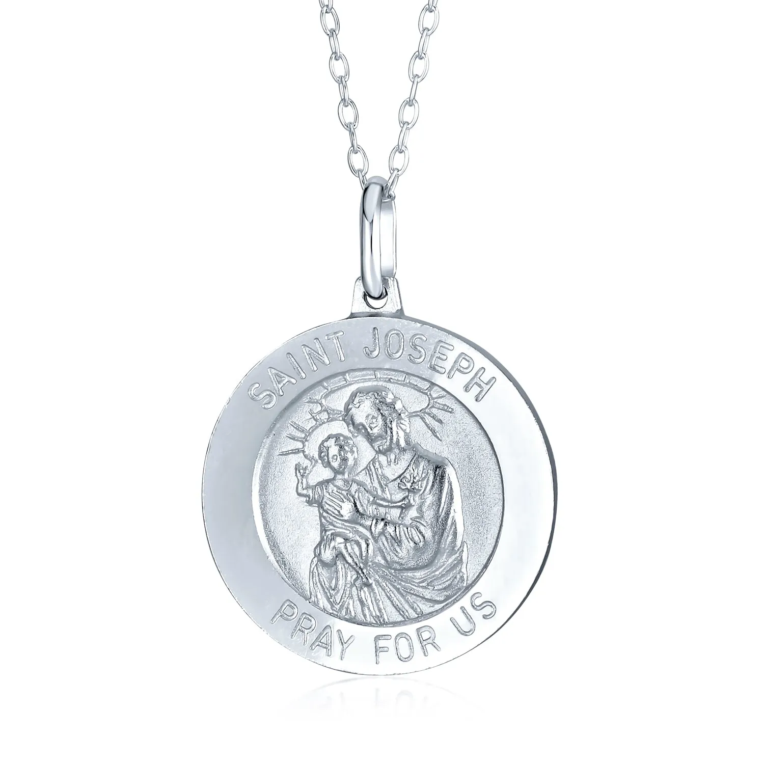 Saint Joseph Religious Medal Pendant Necklace for Men - Sterling Silver