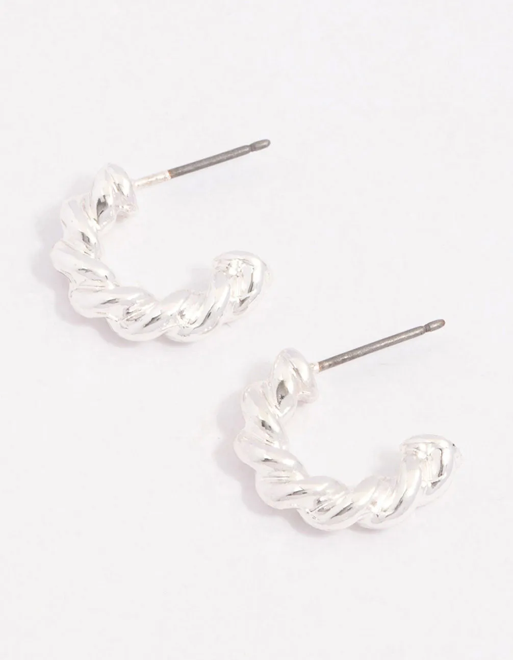 Silver Chubby Twisted Hoop Earrings