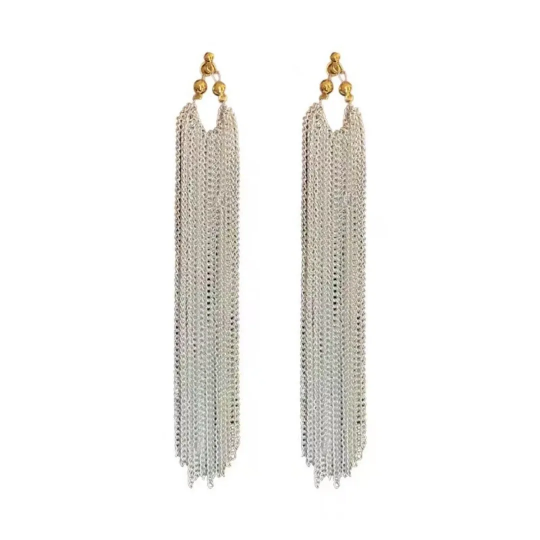 Silver Color Long Tassel Earring