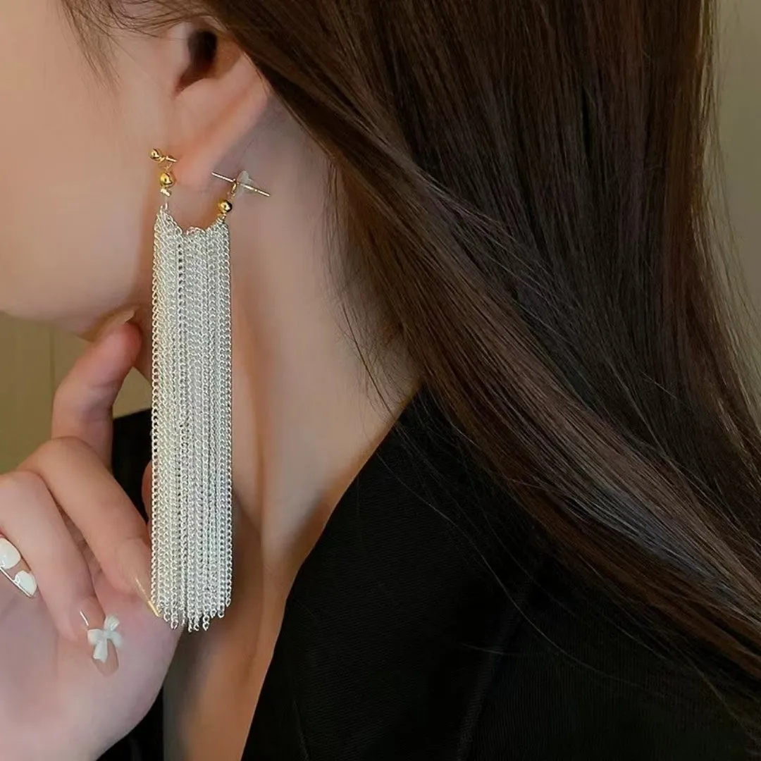 Silver Color Long Tassel Earring