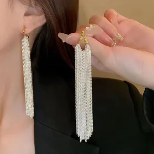 Silver Color Long Tassel Earring