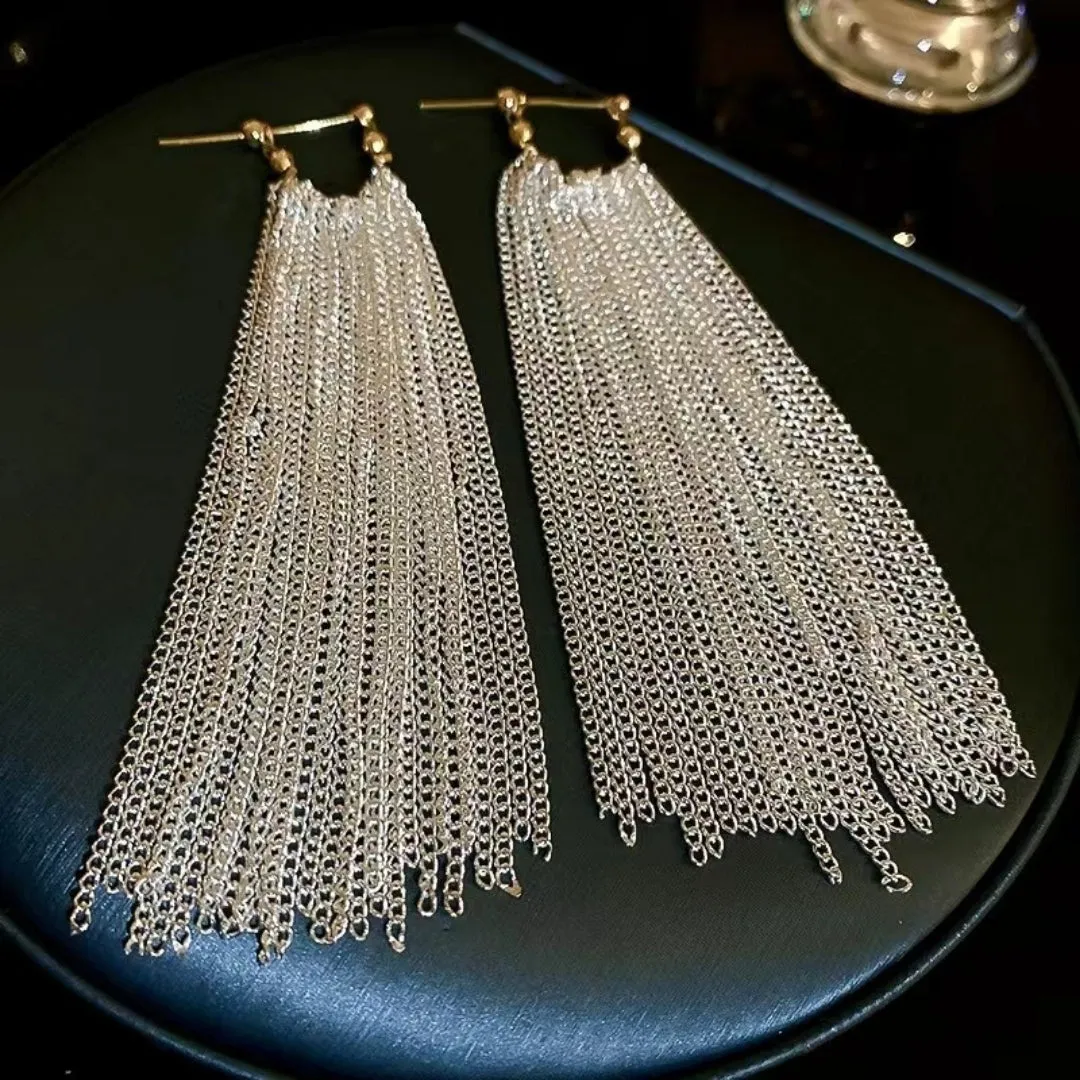 Silver Color Long Tassel Earring