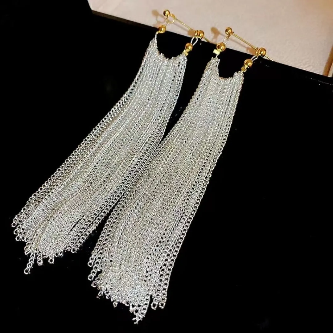 Silver Color Long Tassel Earring