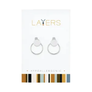 Silver Double Hoop Stud Layers Earrings