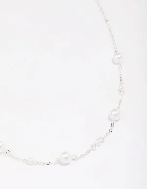 Silver Pearl & Ball Station Chain Necklace