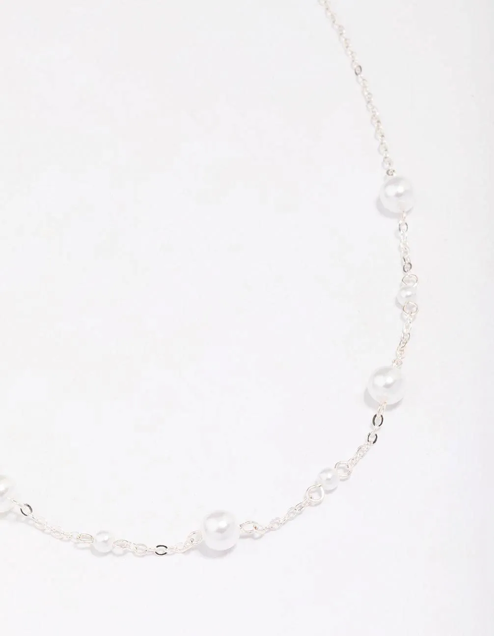 Silver Pearl & Ball Station Chain Necklace