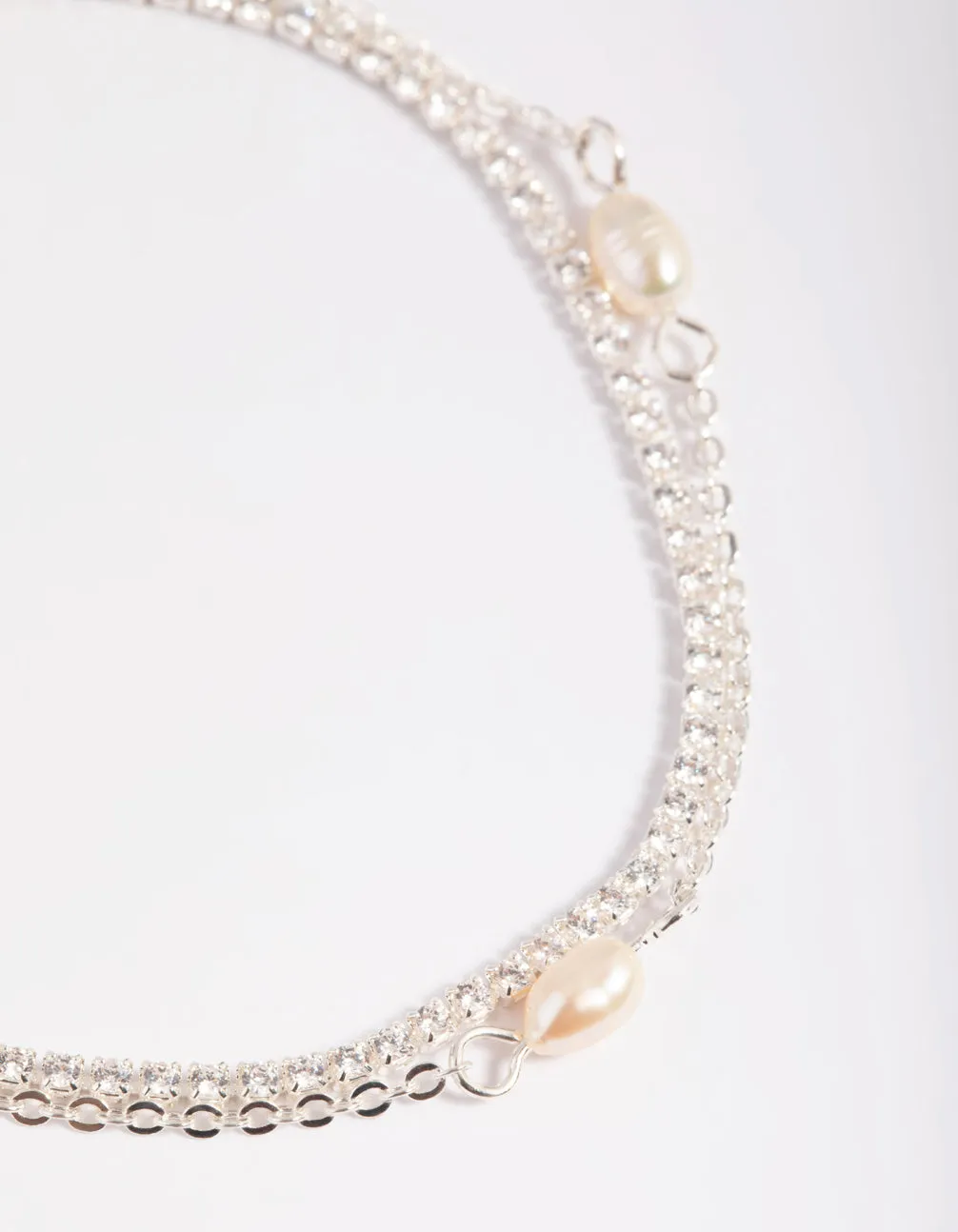 Silver Plated Brass  Cubic Zirconia Pearl Bracelet