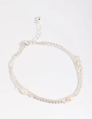 Silver Plated Brass  Cubic Zirconia Pearl Bracelet