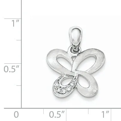 Silver Satin Cubic Zirconia Butterfly Pendant