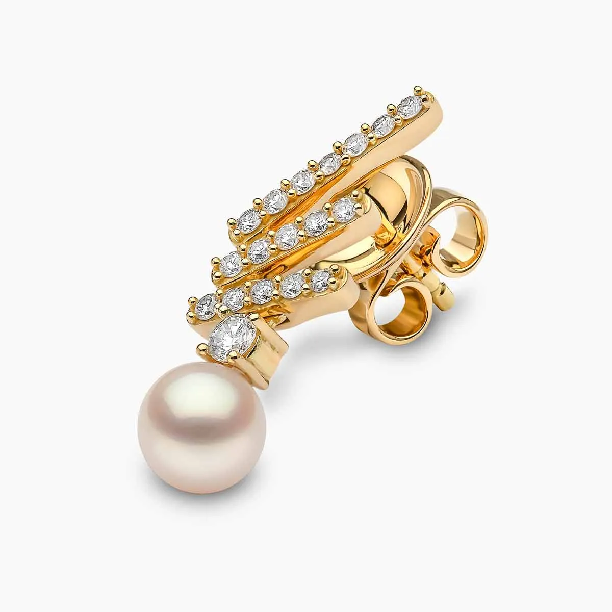 Sleek 18K Gold Akoya Pearl and Diamond Motif Stud Earrings