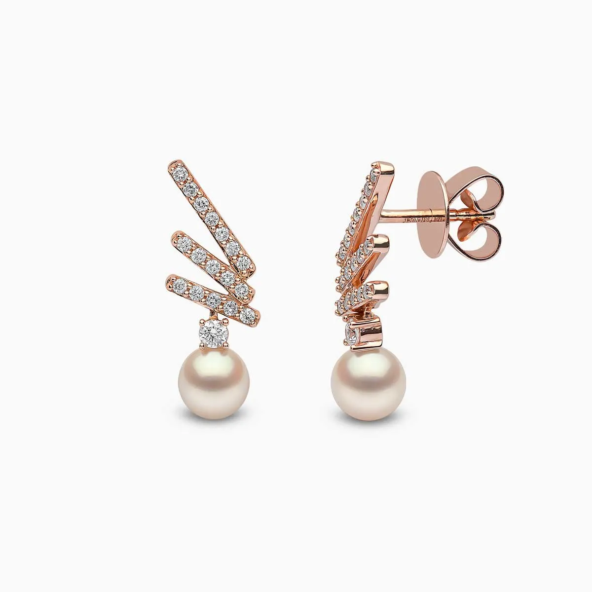 Sleek 18K Gold Akoya Pearl and Diamond Motif Stud Earrings