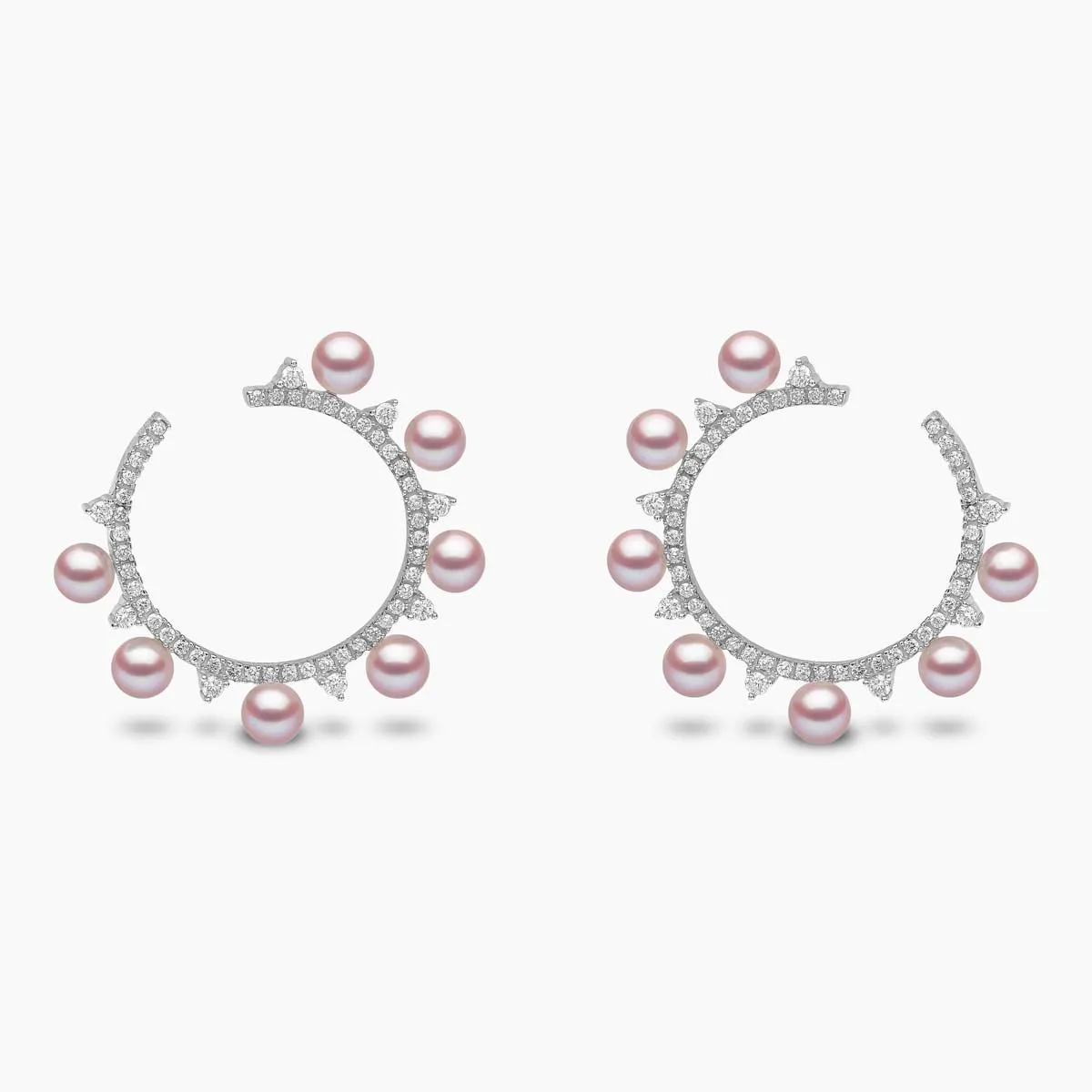 Sleek 18K Gold Pearl and Diamond Circle Earrings