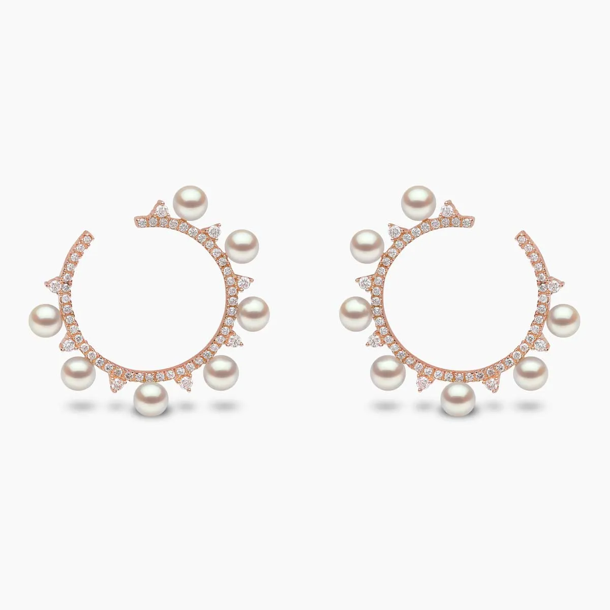 Sleek 18K Gold Pearl and Diamond Circle Earrings