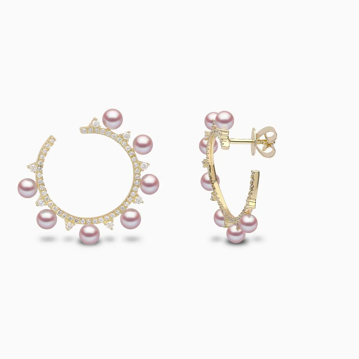 Sleek 18K Gold Pearl and Diamond Circle Earrings