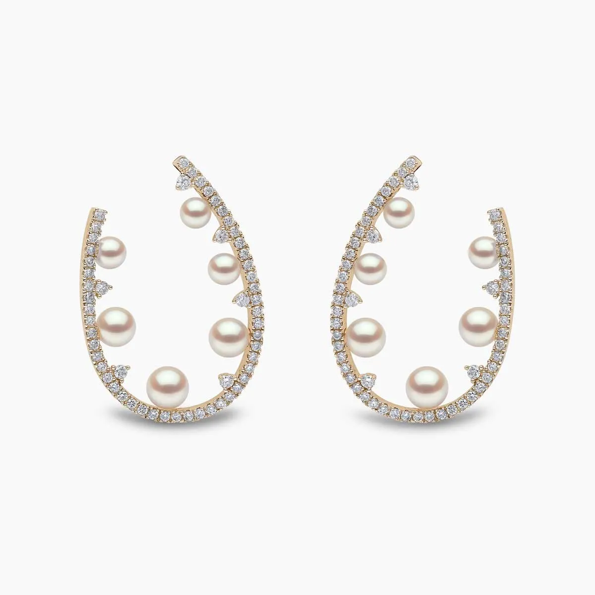 Sleek 18K Gold Pearl and Diamond Silhouette Earrings