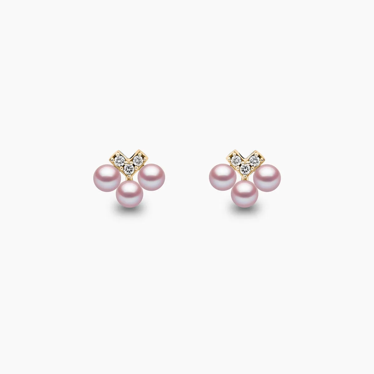 Sleek 18K Gold Pearl and Diamond V Stud Earrings