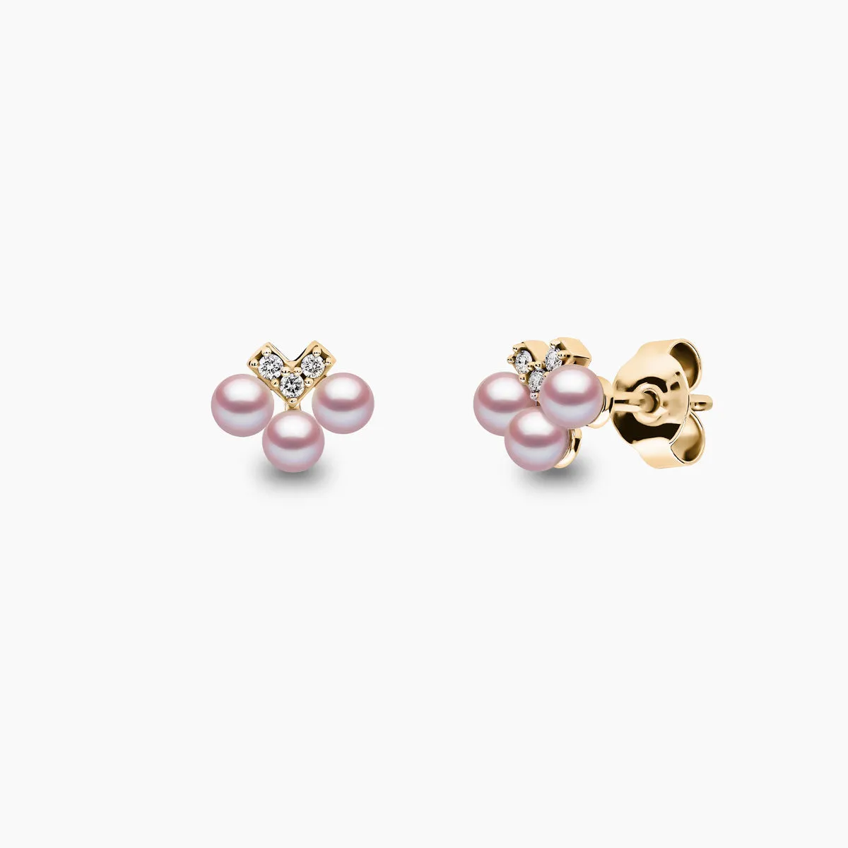 Sleek 18K Gold Pearl and Diamond V Stud Earrings