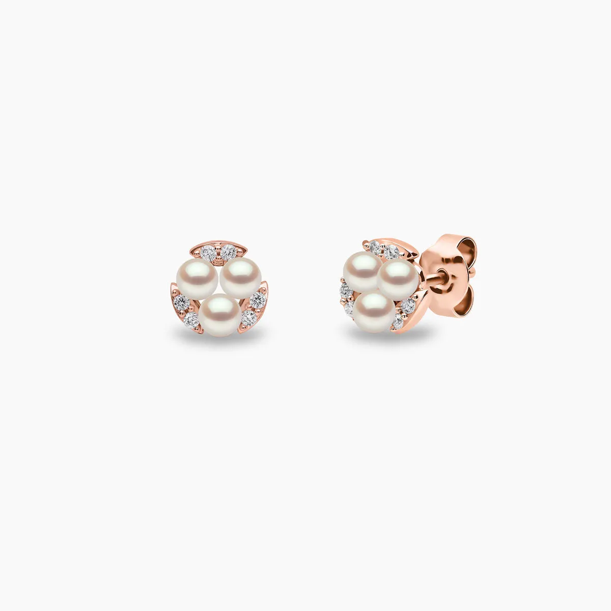 Sleek 18K Gold Triple Pearl and Diamond Stud Earrings