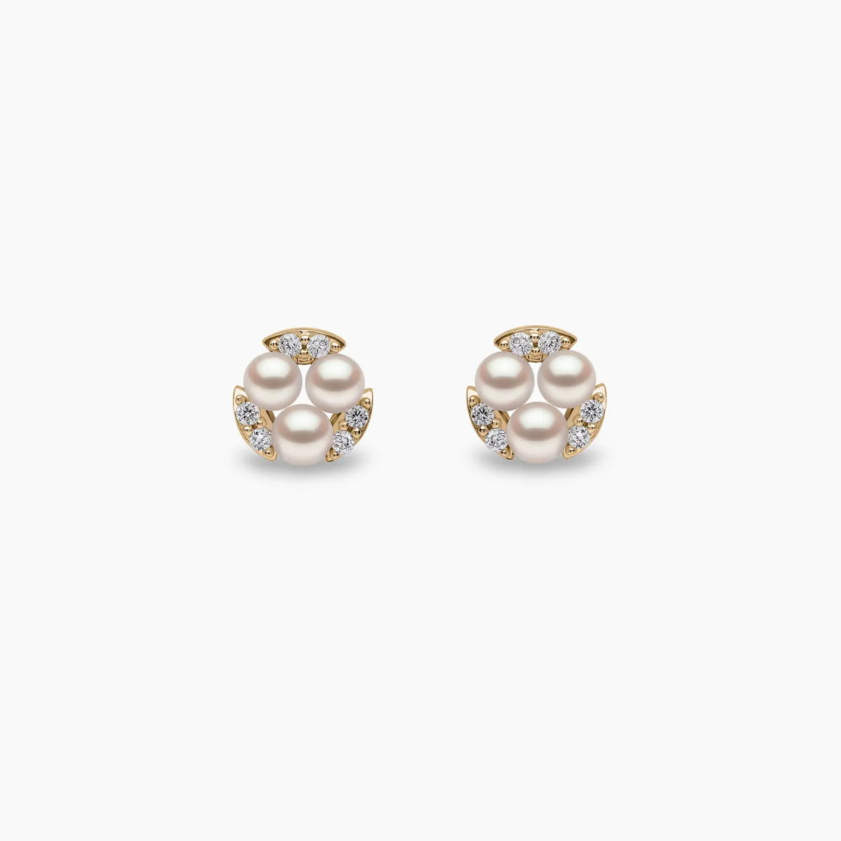 Sleek 18K Gold Triple Pearl and Diamond Stud Earrings