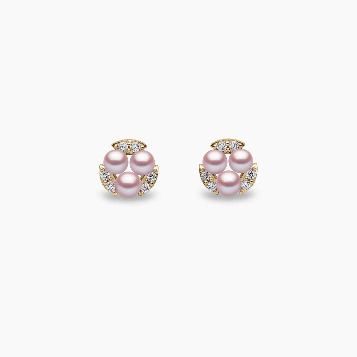 Sleek 18K Gold Triple Pearl and Diamond Stud Earrings