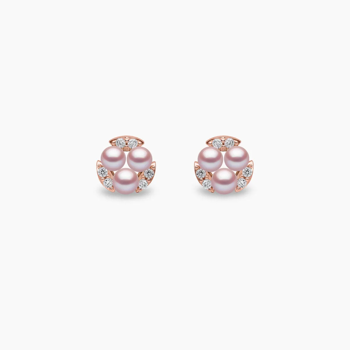 Sleek 18K Gold Triple Pearl and Diamond Stud Earrings