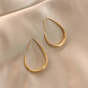 Sleek Gold Teardrop Hoop Earrings-jlt11543