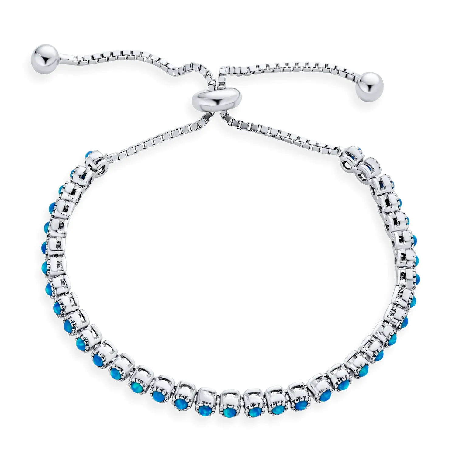 Slender Dainty Tennis Bracelet with Blue Opal and Evil Eye in Gold Plated Silver